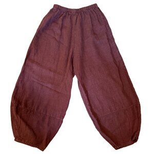 Bryn Walker 100% Linen Purple Brown Wide Leg Oliver Cropped Lagenlook Pants XS